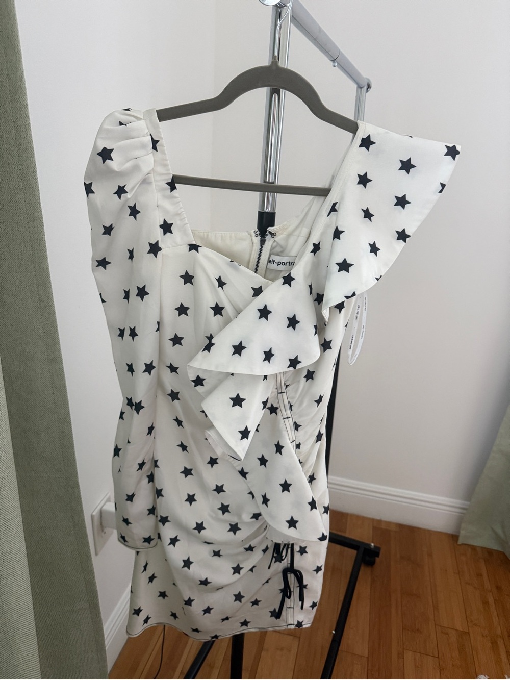 Self-Portrait White Mini Dress with Black Star Print